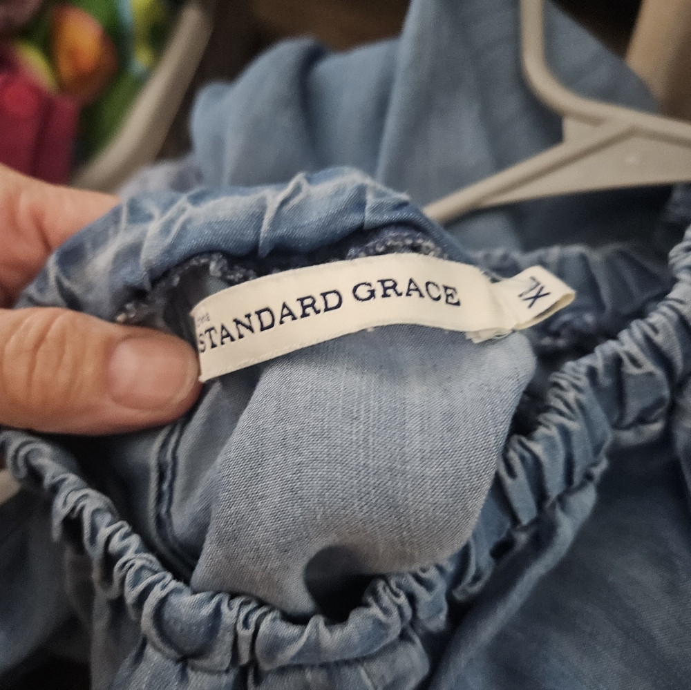 Standard grace denim floral top cold shoulder